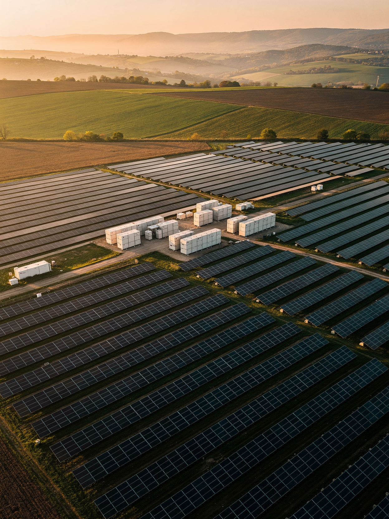 Utility-scale solar PV plant with battery energy storage containers